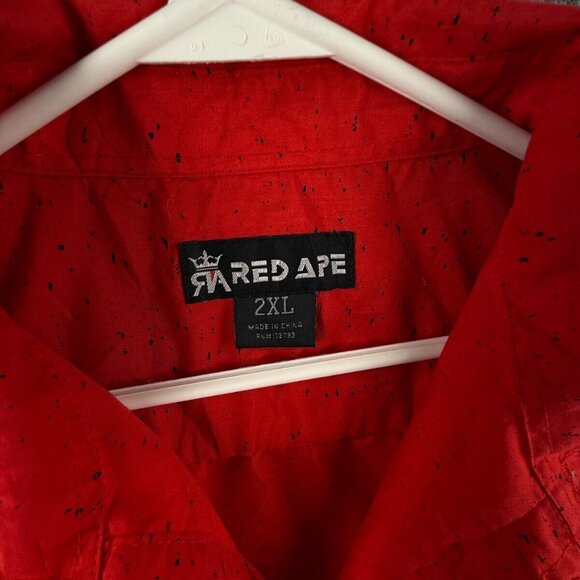 Red Ape Urban Wear Red Black Splatter Button Up Long Sleeve Shirt Men 2XL Adult - Picture 10 of 16